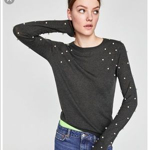 Zara Small Pearl Sweater gray